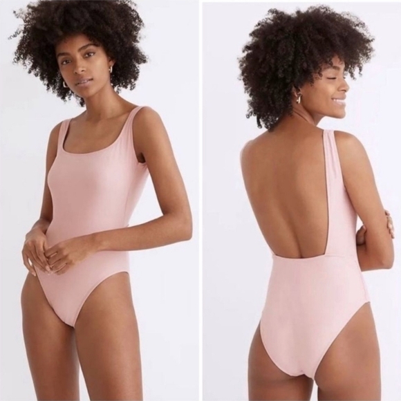 Madewell New One Piece Petal Pink Swimsuit Women's Small Square Back Minimalist - Picture 2 of 16